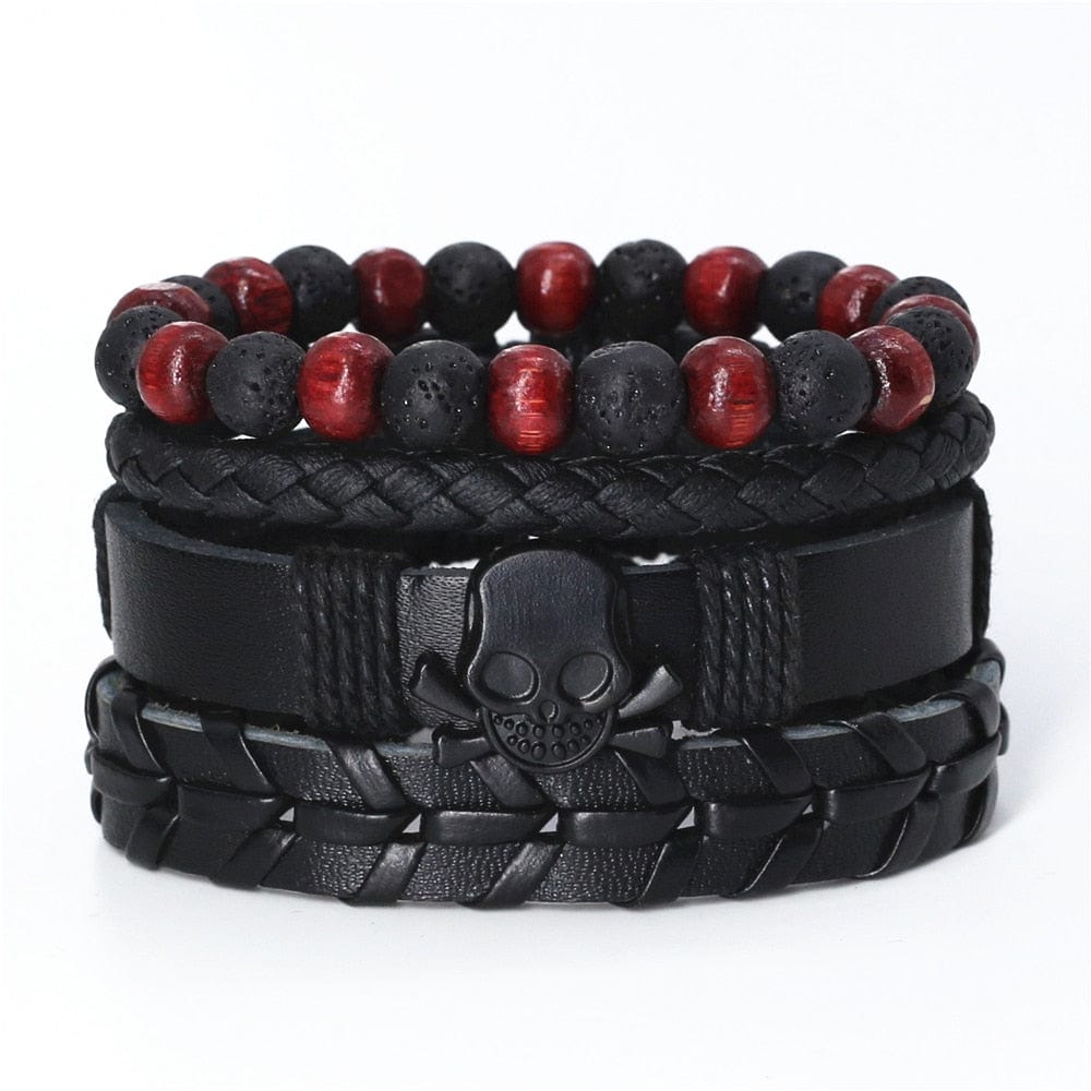 Bracelet cuir homme tete de mort