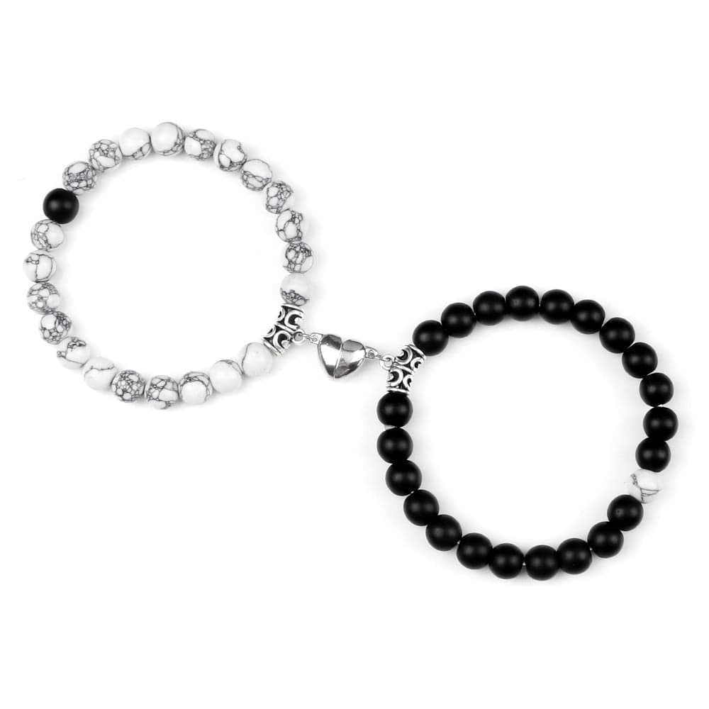 Bracelet Perle Couple <br>Pierre de lave / Howlite blanche