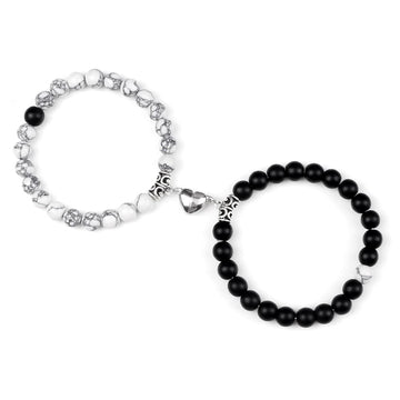 Bracelet Perle Couple <br>Pierre de lave / Howlite blanche