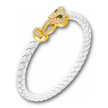 Bracelet cuir tressé femme tête de panthère