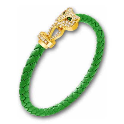 Bracelet cuir tressé femme tête de panthère