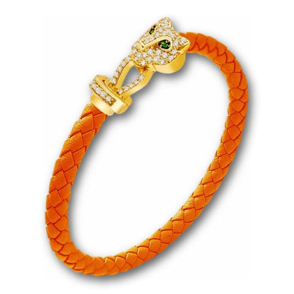 Bracelet cuir tressé femme tête de panthère
