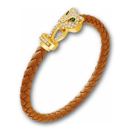Bracelet cuir tressé femme tête de panthère