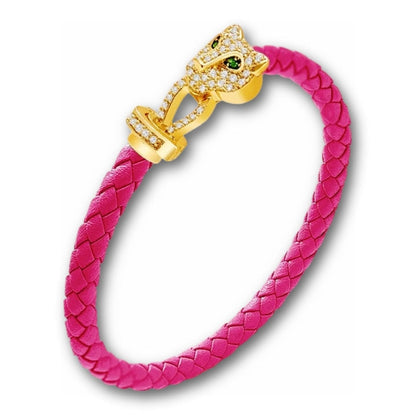 Bracelet cuir tressé femme tête de panthère