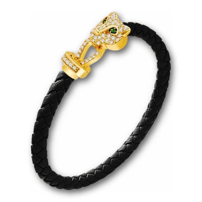 Bracelet cuir tressé femme tête de panthère