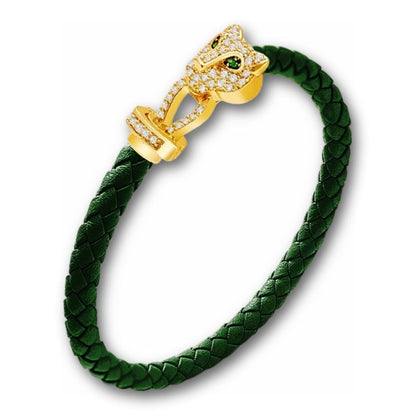Bracelet cuir tressé femme tête de panthère