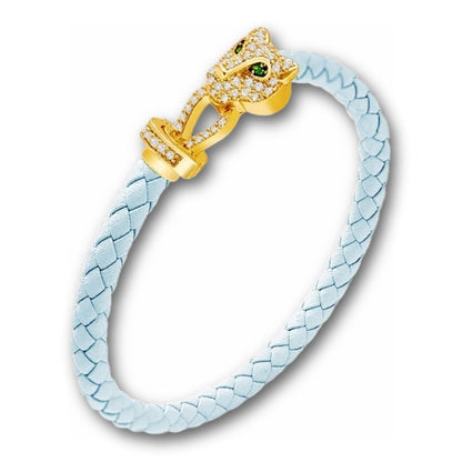 Bracelet cuir tressé femme tête de panthère