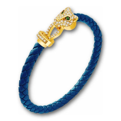 Bracelet cuir tressé femme tête de panthère
