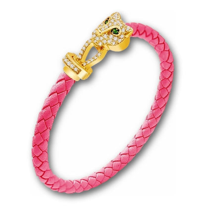 Bracelet cuir tressé femme tête de panthère