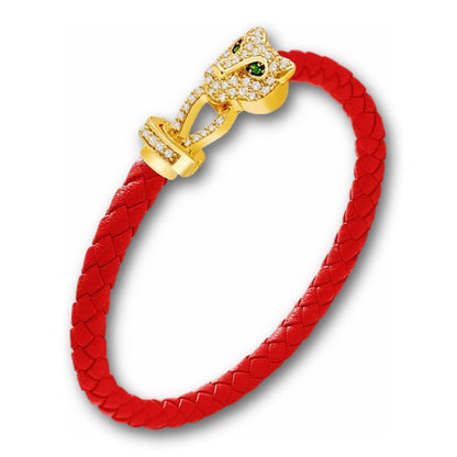 Bracelet cuir tressé femme tête de panthère