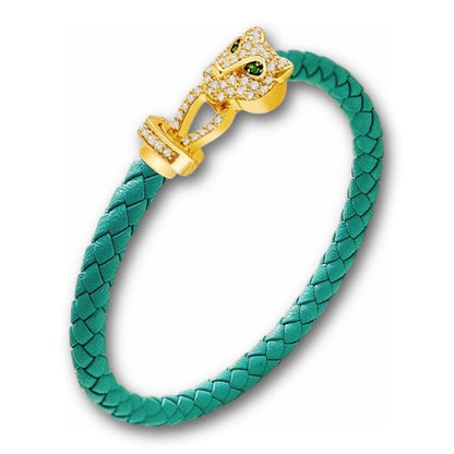 Bracelet cuir tressé femme tête de panthère