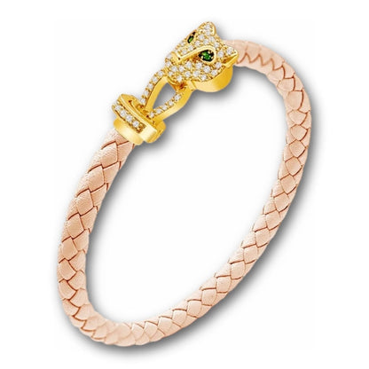 Bracelet cuir tressé femme tête de panthère
