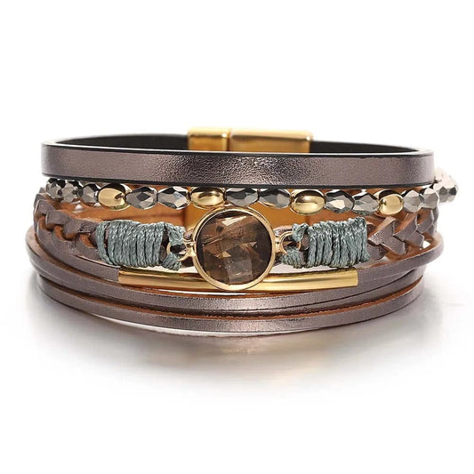 Bracelet Tressé Cuir Multicolore Crystal