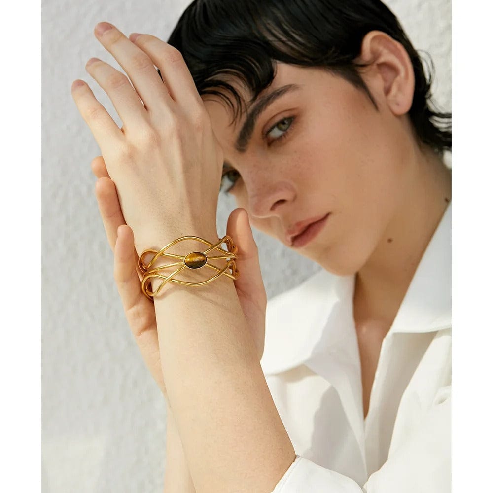 bracelet acier doré œil de tigre femme YH1753A