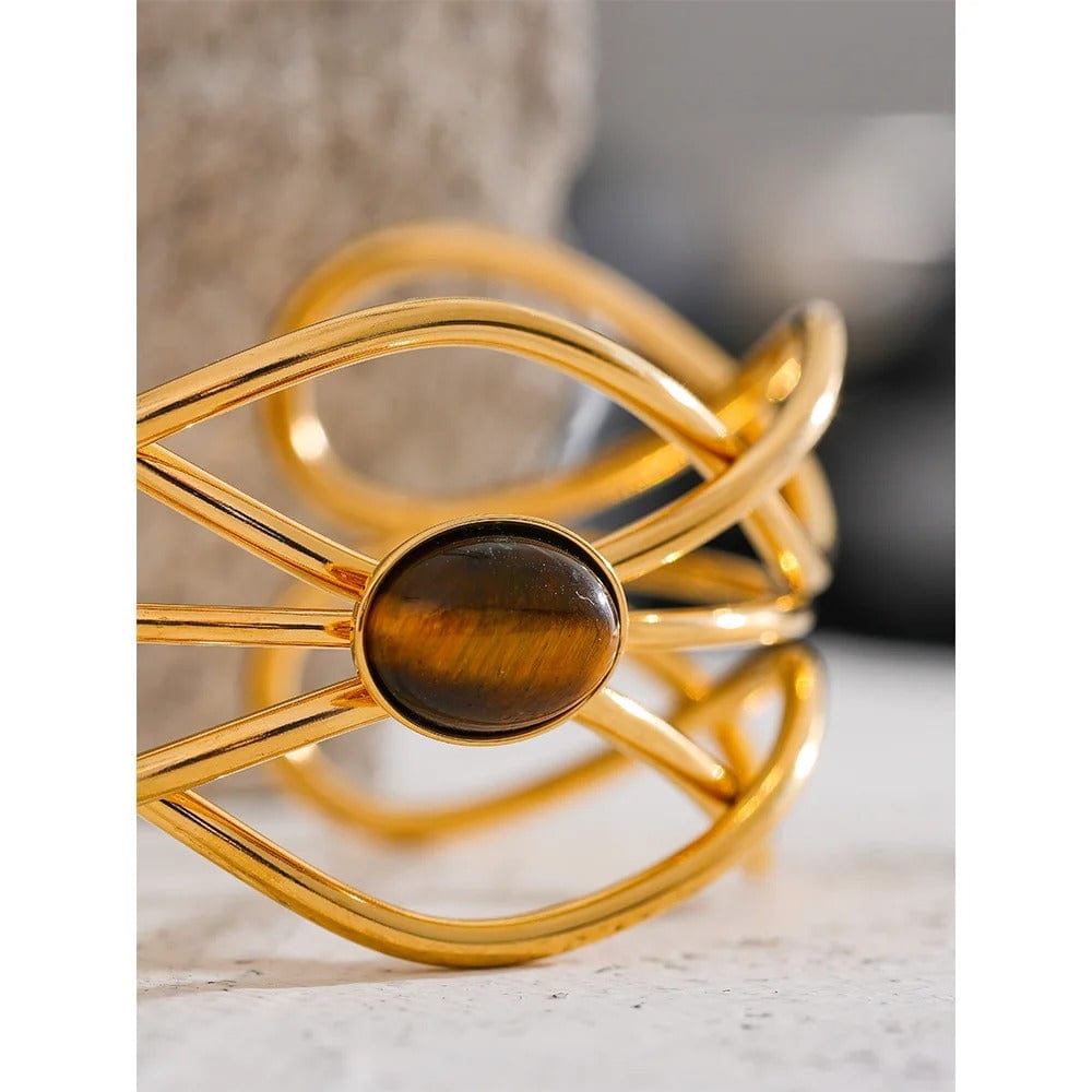 bracelet acier doré œil de tigre femme YH1753A