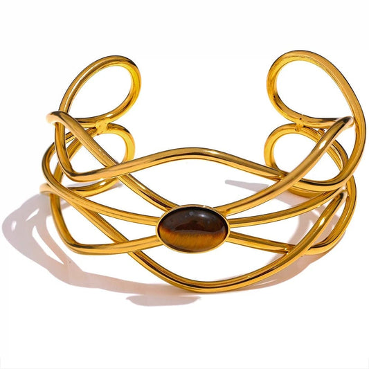 bracelet acier doré œil de tigre femme YH1753A