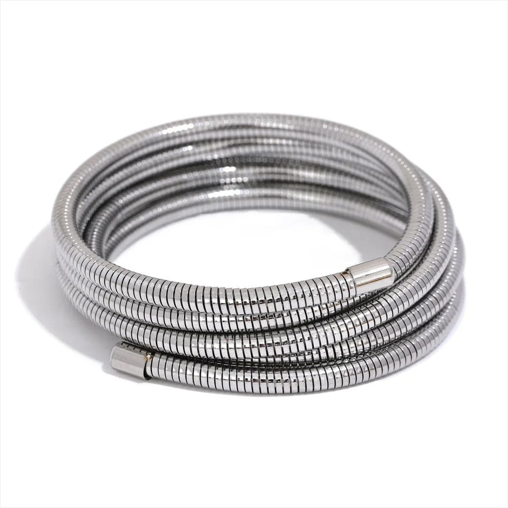 Bracelet Acier Femme Multicouche Extensible Platine