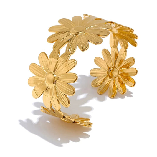 Bracelet Acier Fleurs Doré Féminin Or