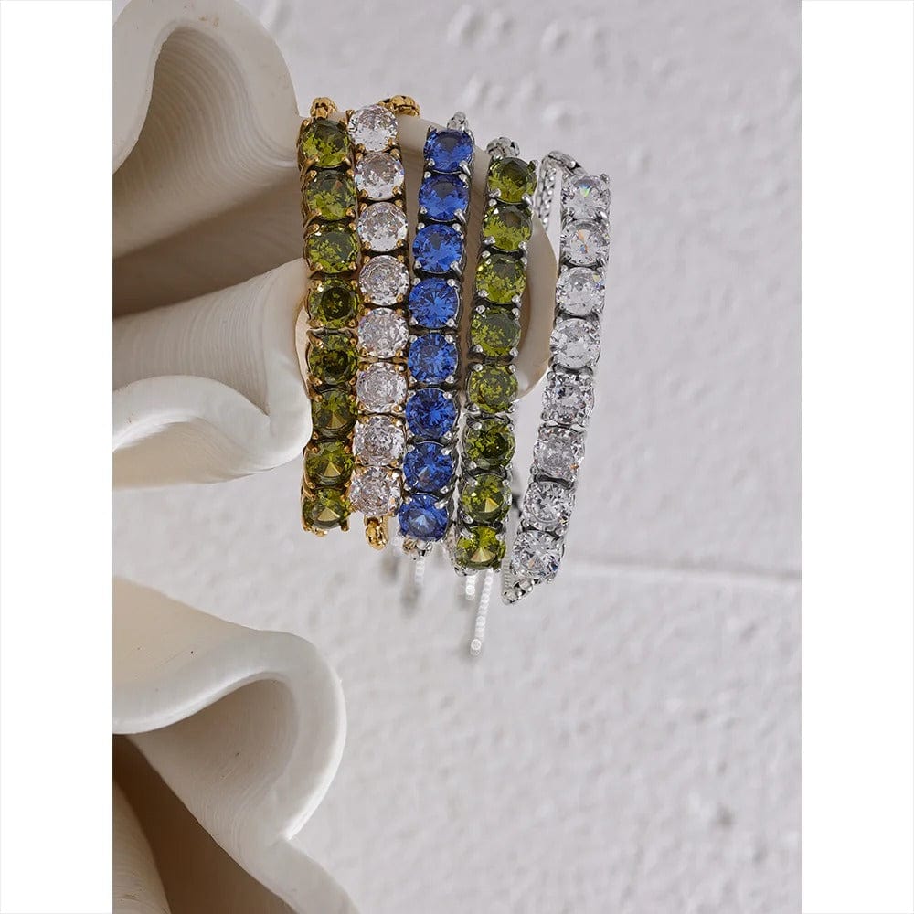 Bracelet acier inoxydable femme pierres bleues