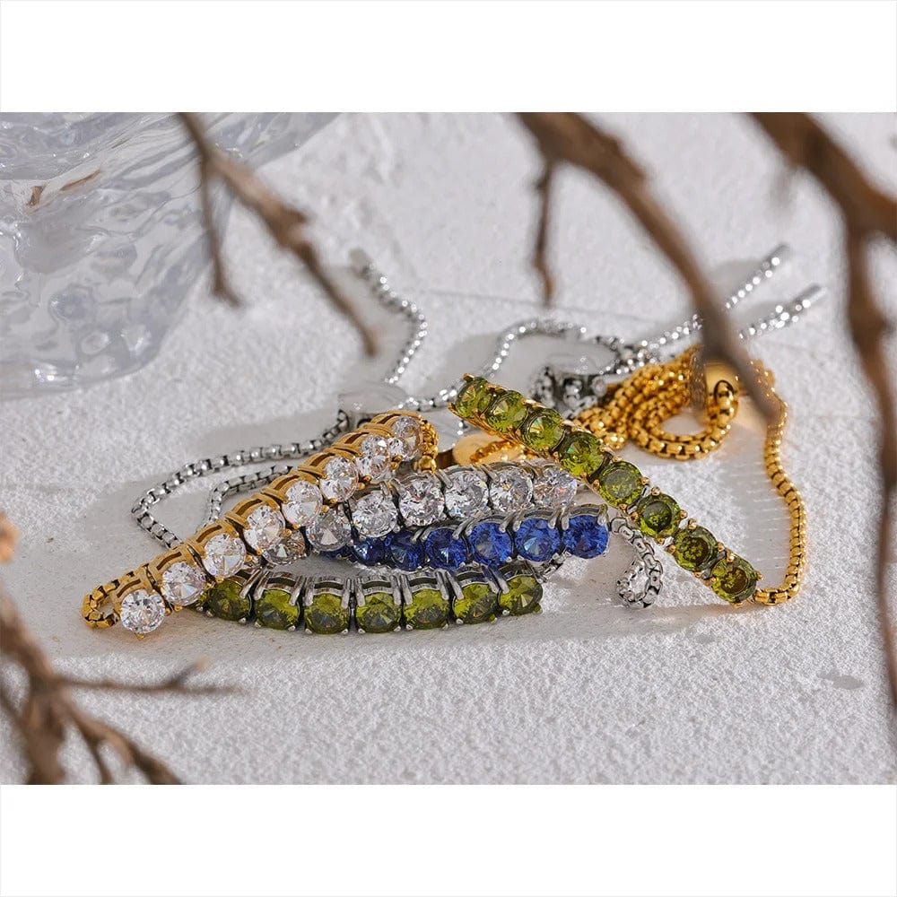 Bracelet acier inoxydable femme pierres bleues
