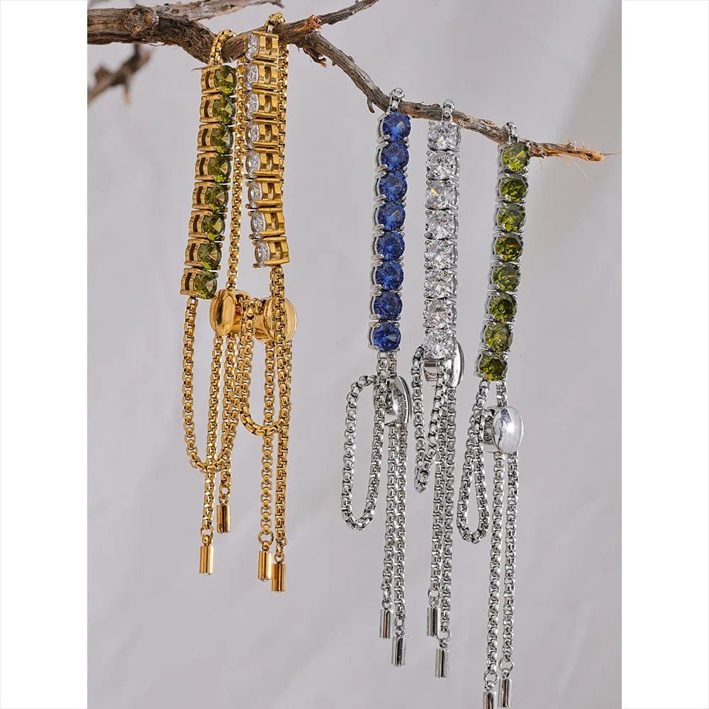 Bracelet acier inoxydable femme pierres bleues