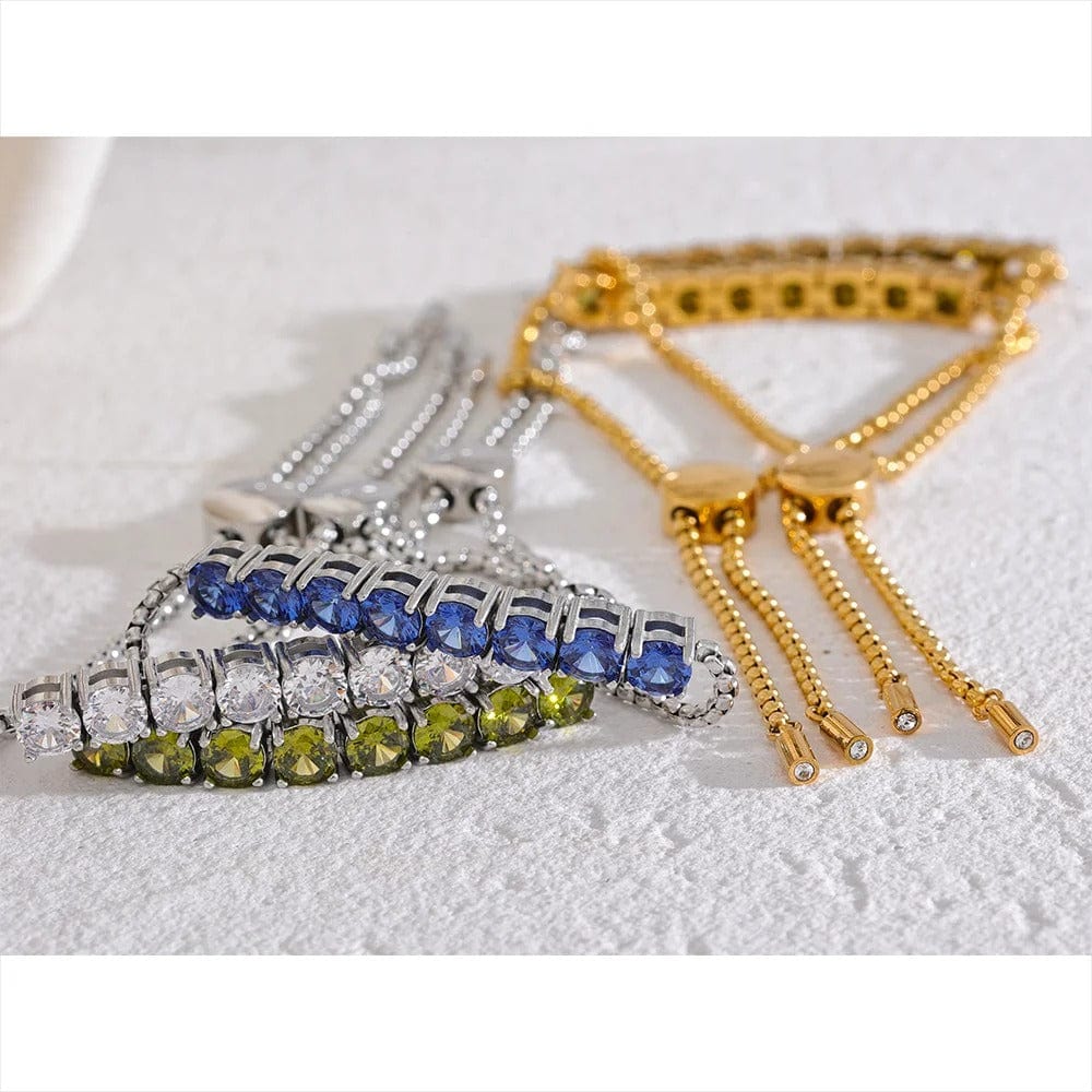 Bracelet acier inoxydable femme pierres bleues