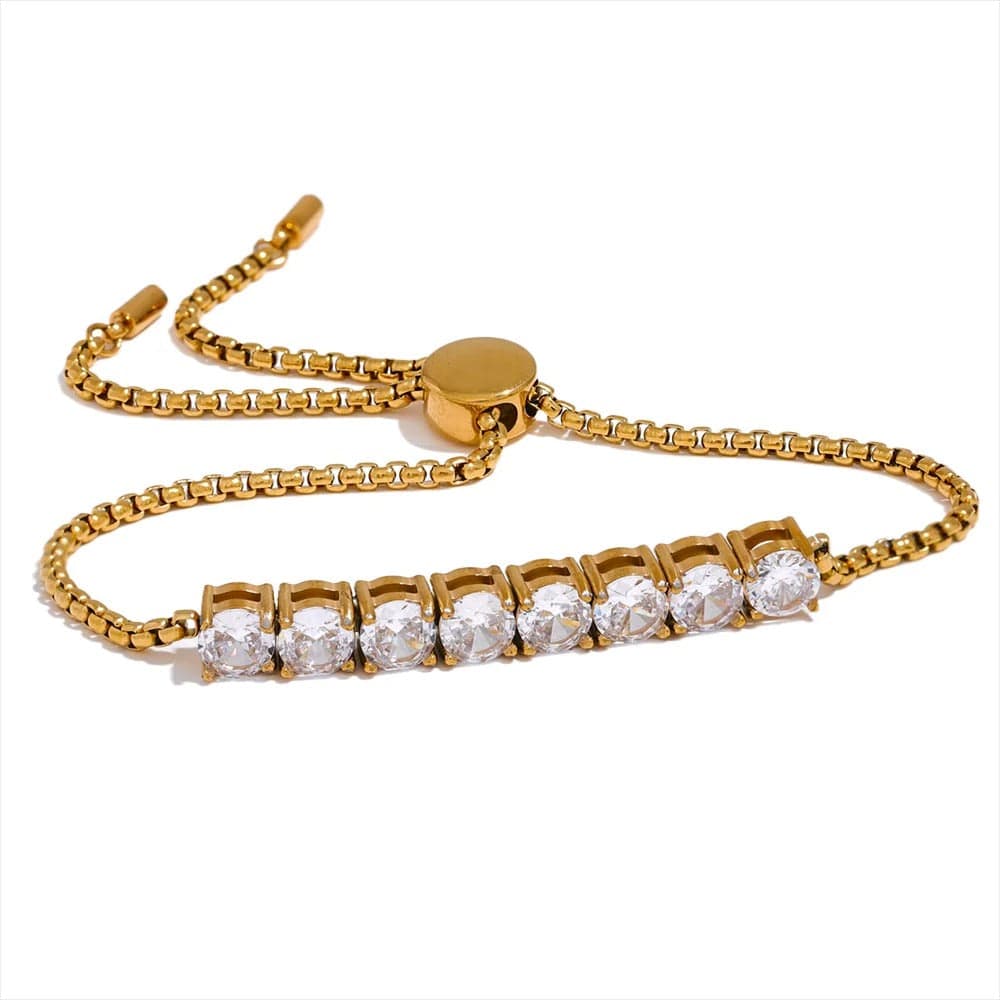 Bracelet acier inoxydable femme pierres bleues Zircon Blanc / Or
