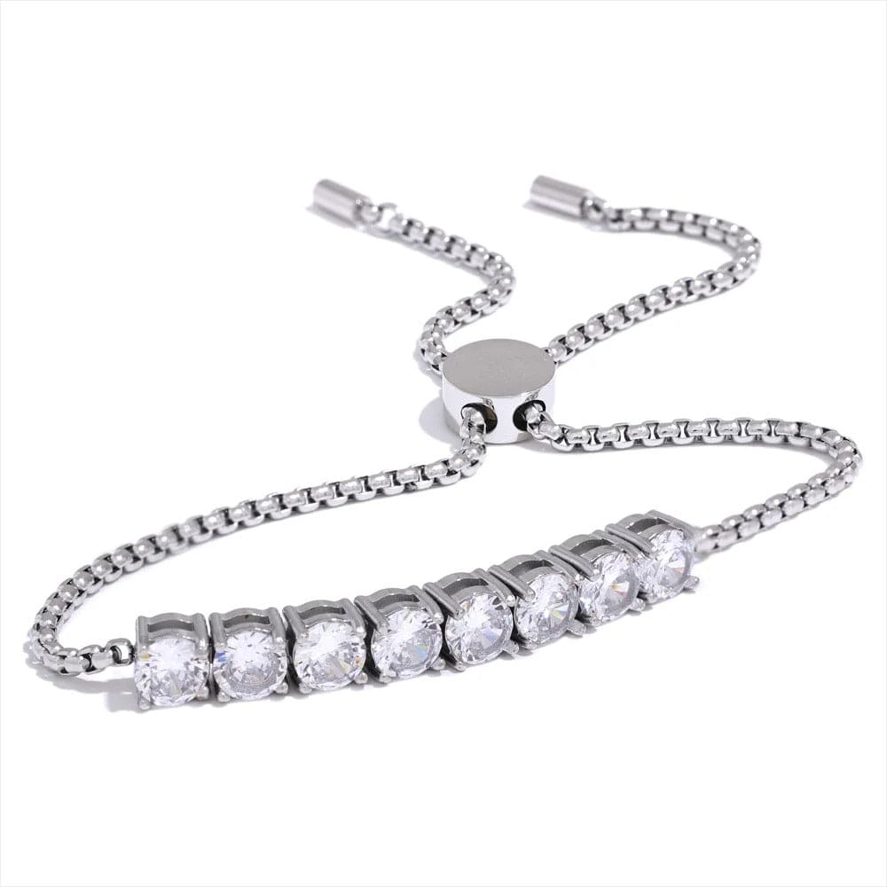 Bracelet acier inoxydable femme pierres bleues Zircon Blanc / Platine