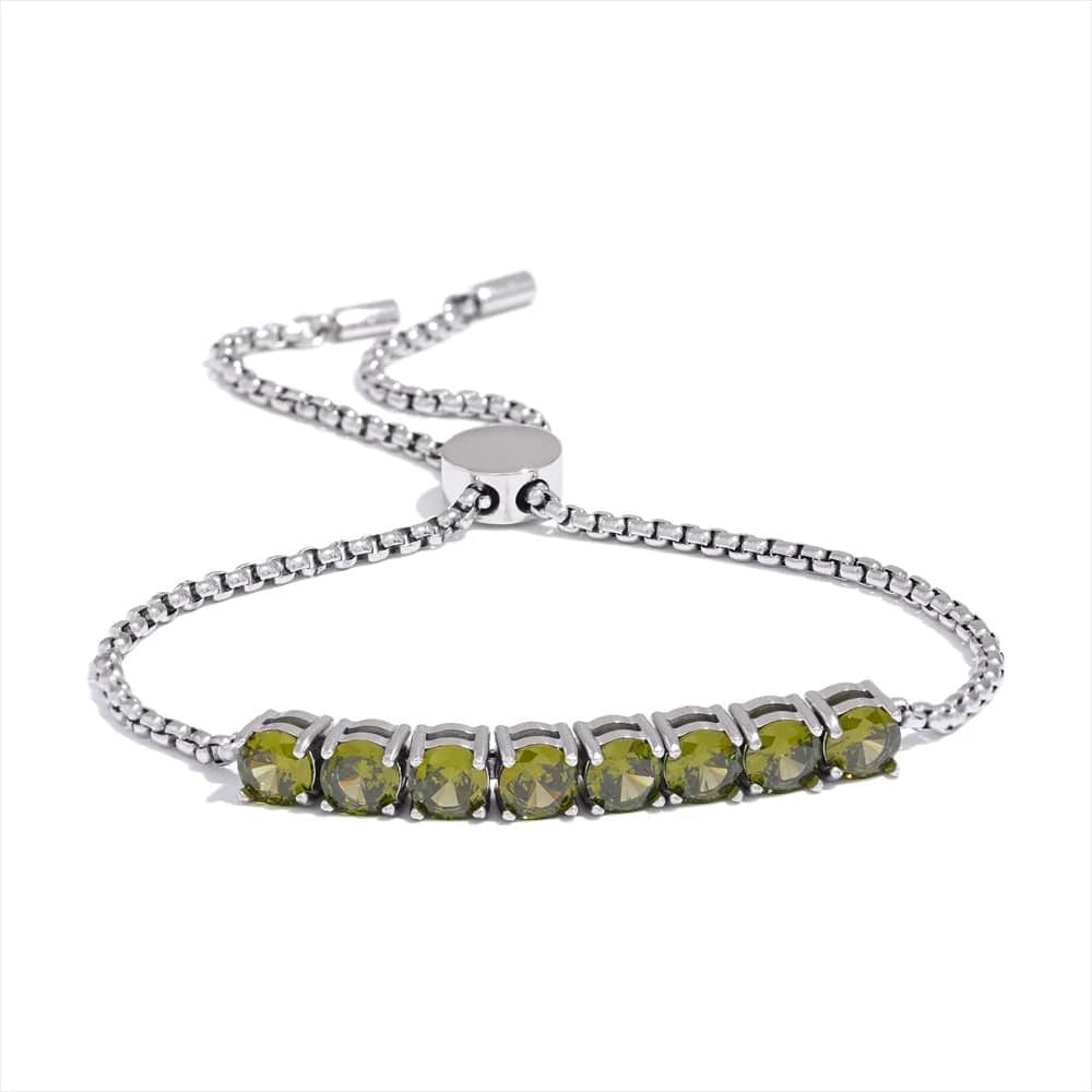 Bracelet acier inoxydable femme pierres bleues Zircon Vert / Platine