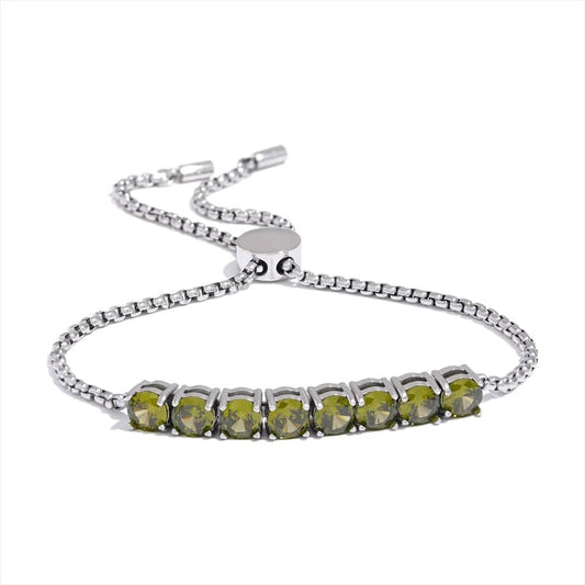 Bracelet acier inoxydable femme pierres bleues Zircon Vert / Platine