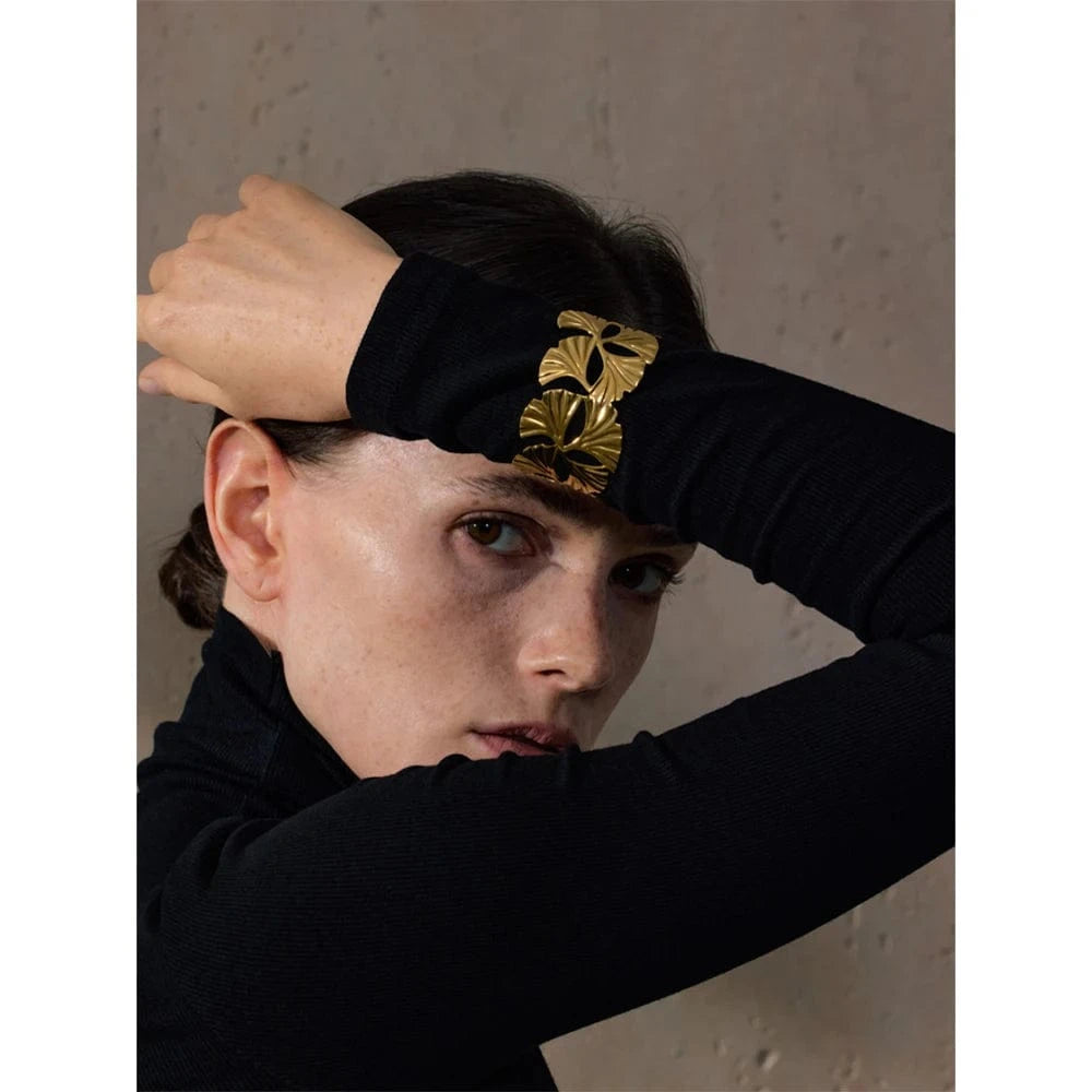 bracelet acier inoxydable feuille doré femme