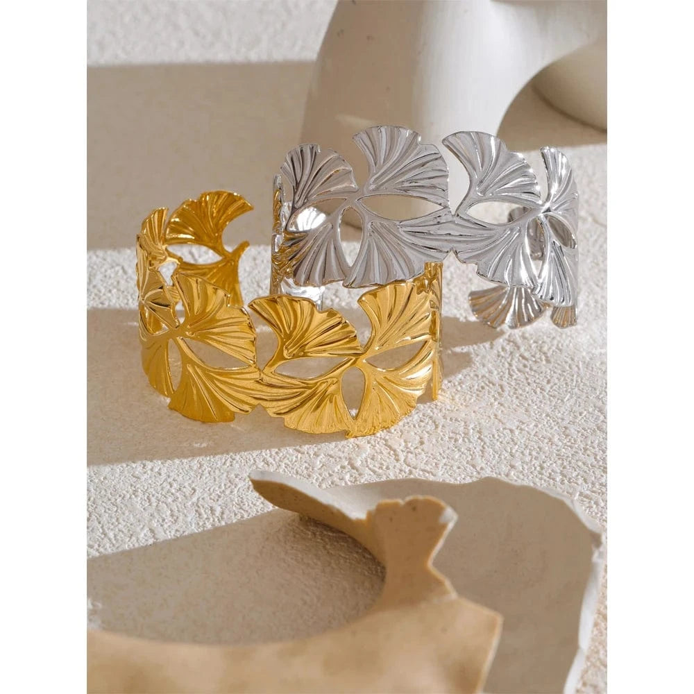 bracelet acier inoxydable feuille doré femme