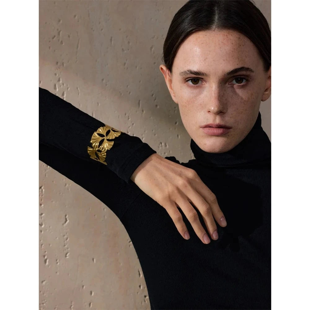 bracelet acier inoxydable feuille doré femme