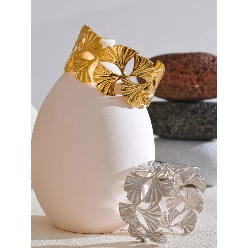 bracelet acier inoxydable feuille doré femme