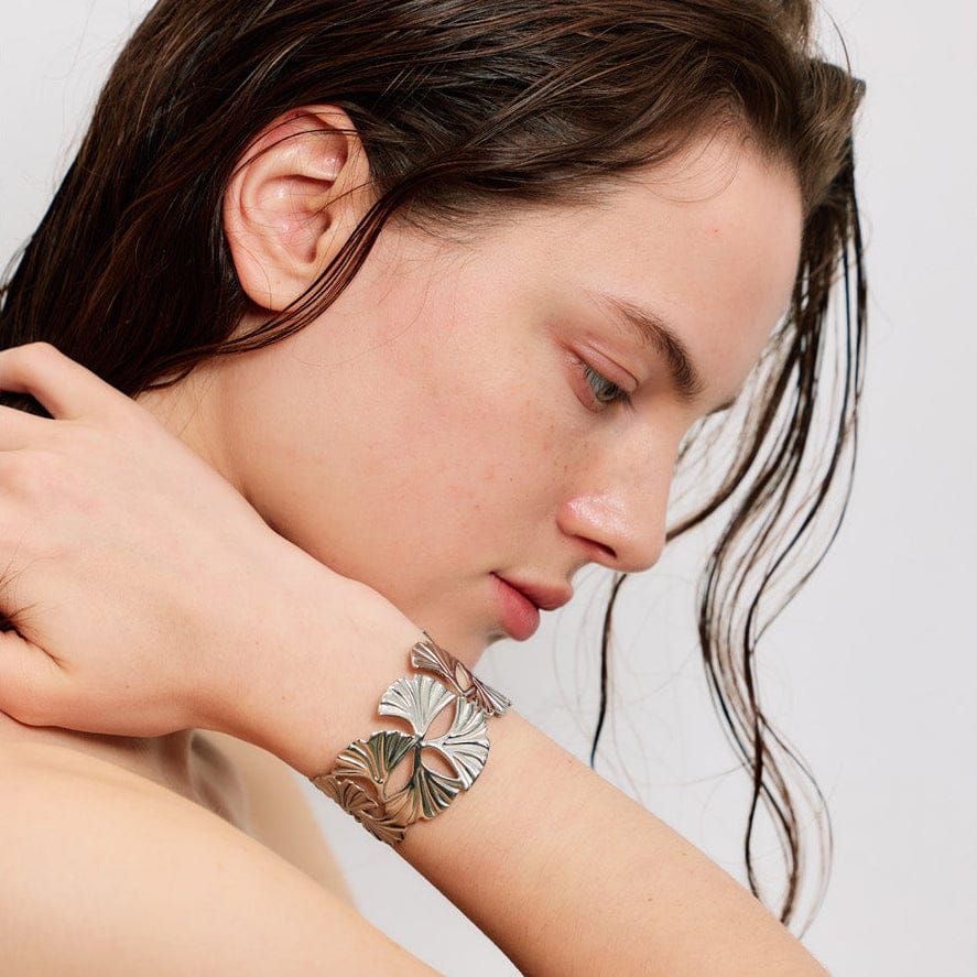 bracelet acier inoxydable feuille doré femme