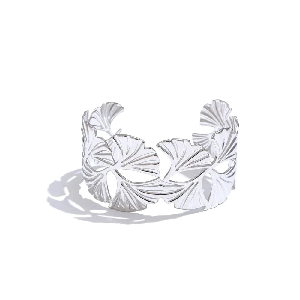bracelet acier inoxydable feuille doré femme Argent
