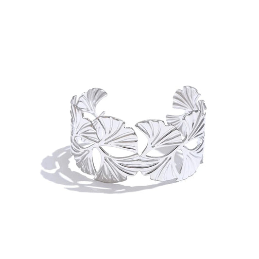 bracelet acier inoxydable feuille doré femme Argent