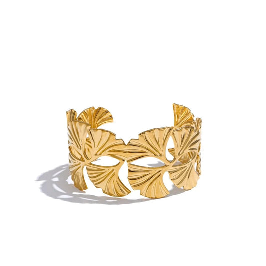 bracelet acier inoxydable feuille doré femme Or