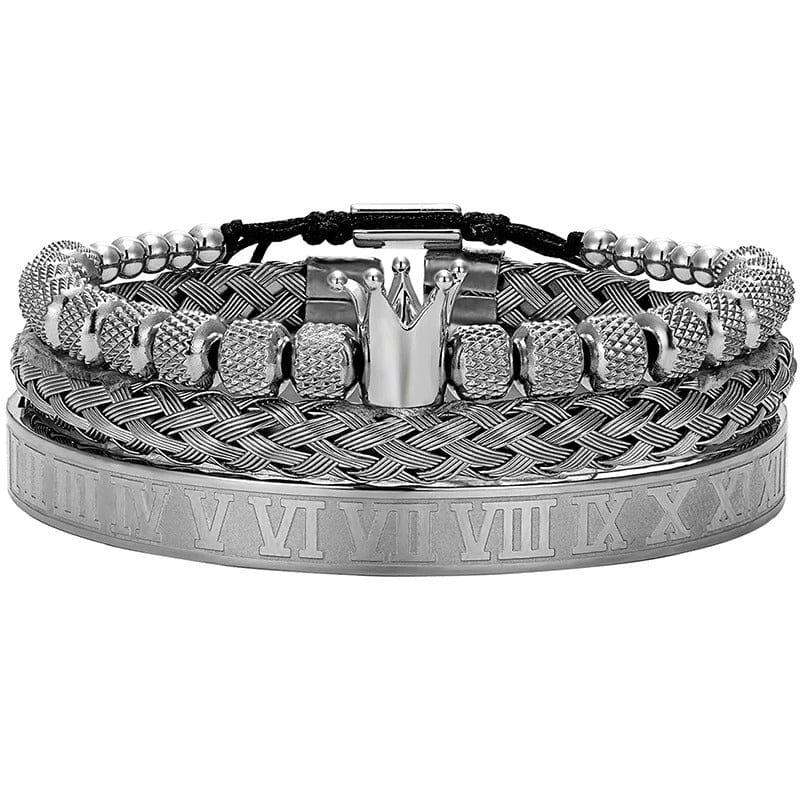 bracelet acier inoxydable homme couronne Argent