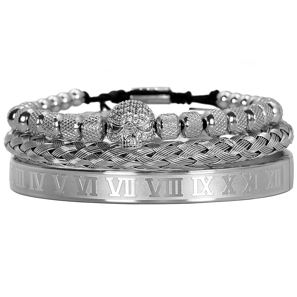 bracelet acier tete de mort Argent