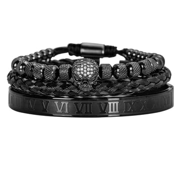 bracelet acier tete de mort Noir