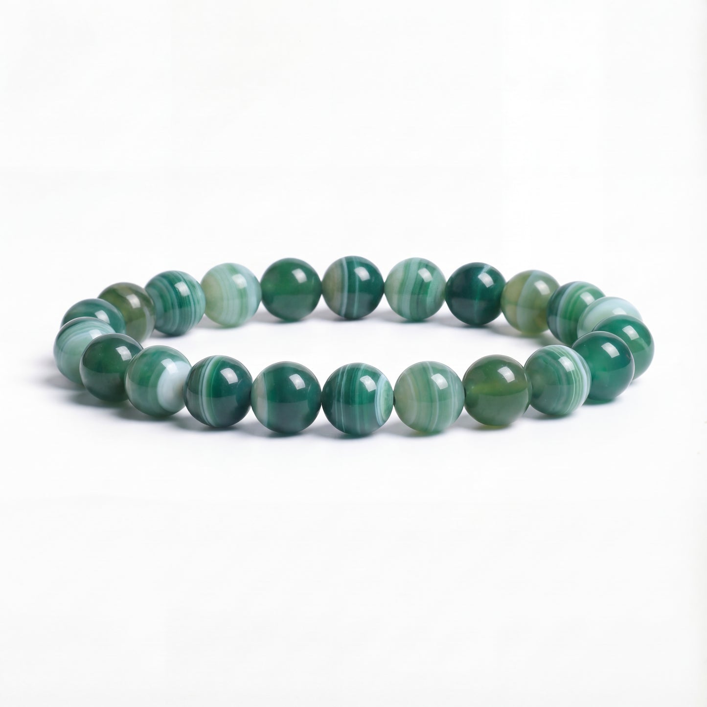 Bracelet Agate Verte Bandée 17cm / 6mm