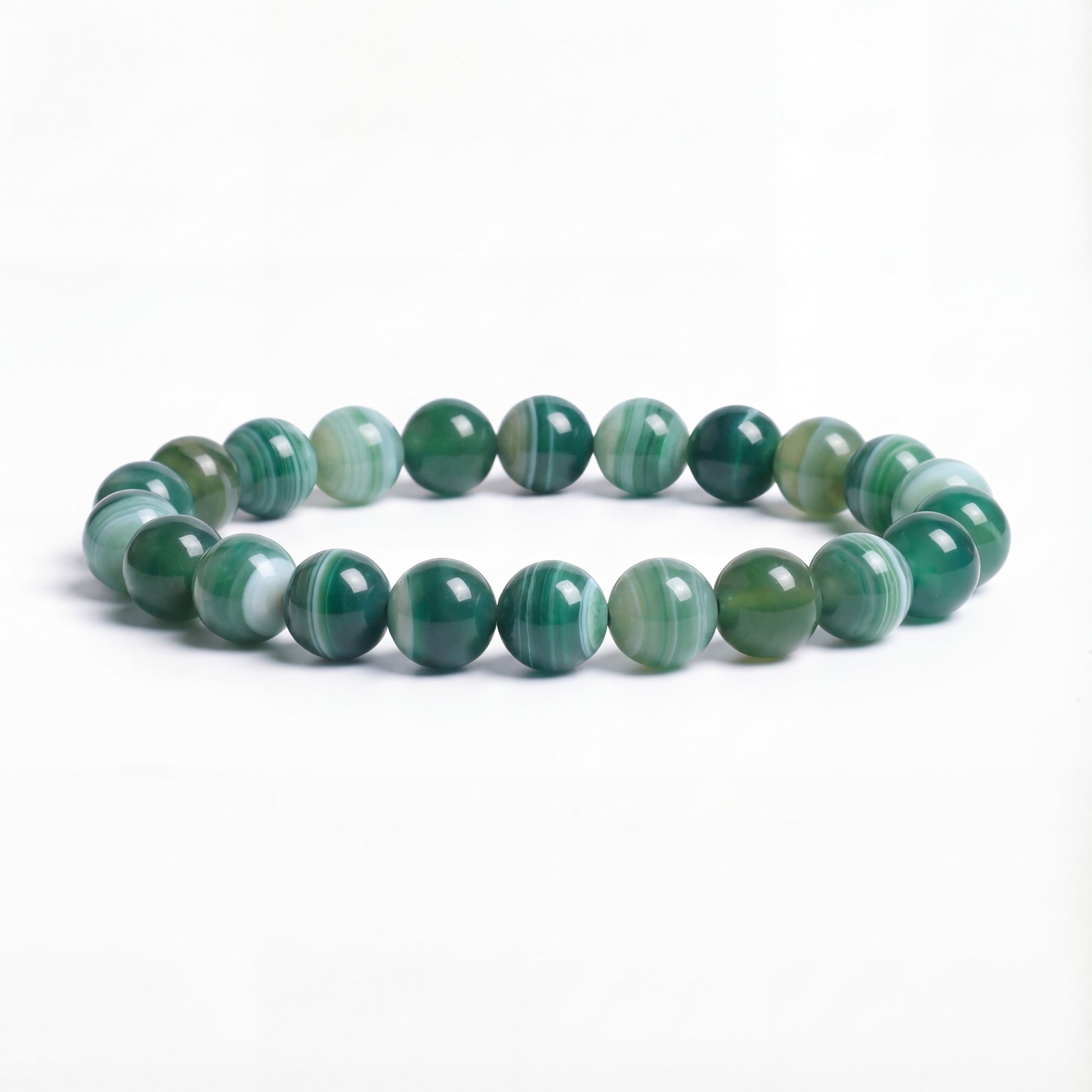 Bracelet Agate Verte Bandée 17cm / 6mm