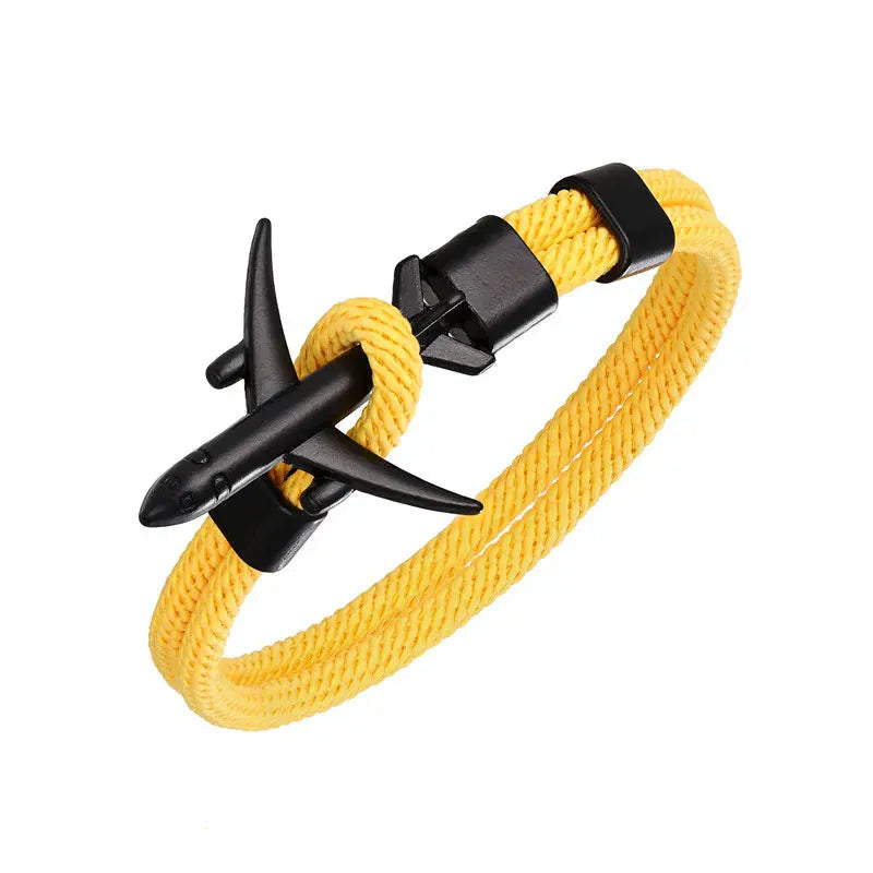 Bracelet Avion Homme – Cordon Résistant, Fermoir Avion Acier, Style Voyage & Aventurier Jaune / 19 cm / Titanium