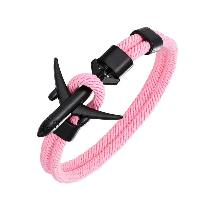Bracelet Avion Homme – Cordon Résistant, Fermoir Avion Acier, Style Voyage & Aventurier Rose / 19 cm / Titanium