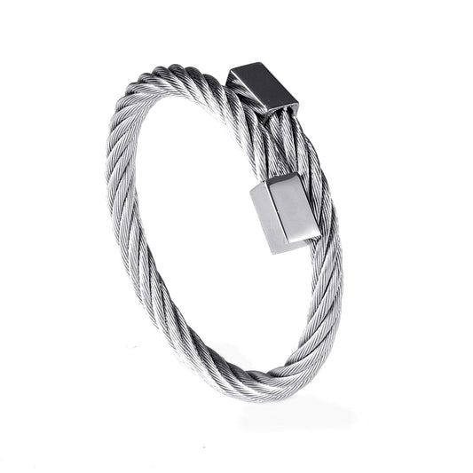 bracelet cable acier homme Argent