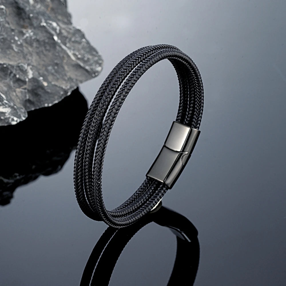 Bracelet câble tressé acier homme triple rang magnétique | WristArt