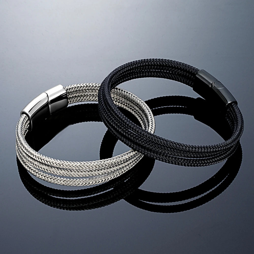 Bracelet câble tressé acier homme triple rang magnétique | WristArt