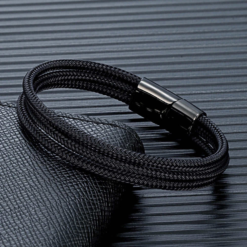 Bracelet câble tressé acier homme triple rang magnétique | WristArt