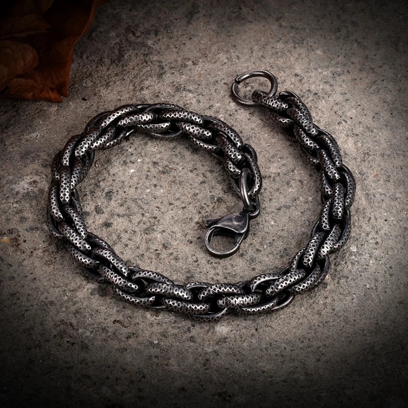 Bracelet chaîne maillons texturés acier homme – Vintage | WristArt